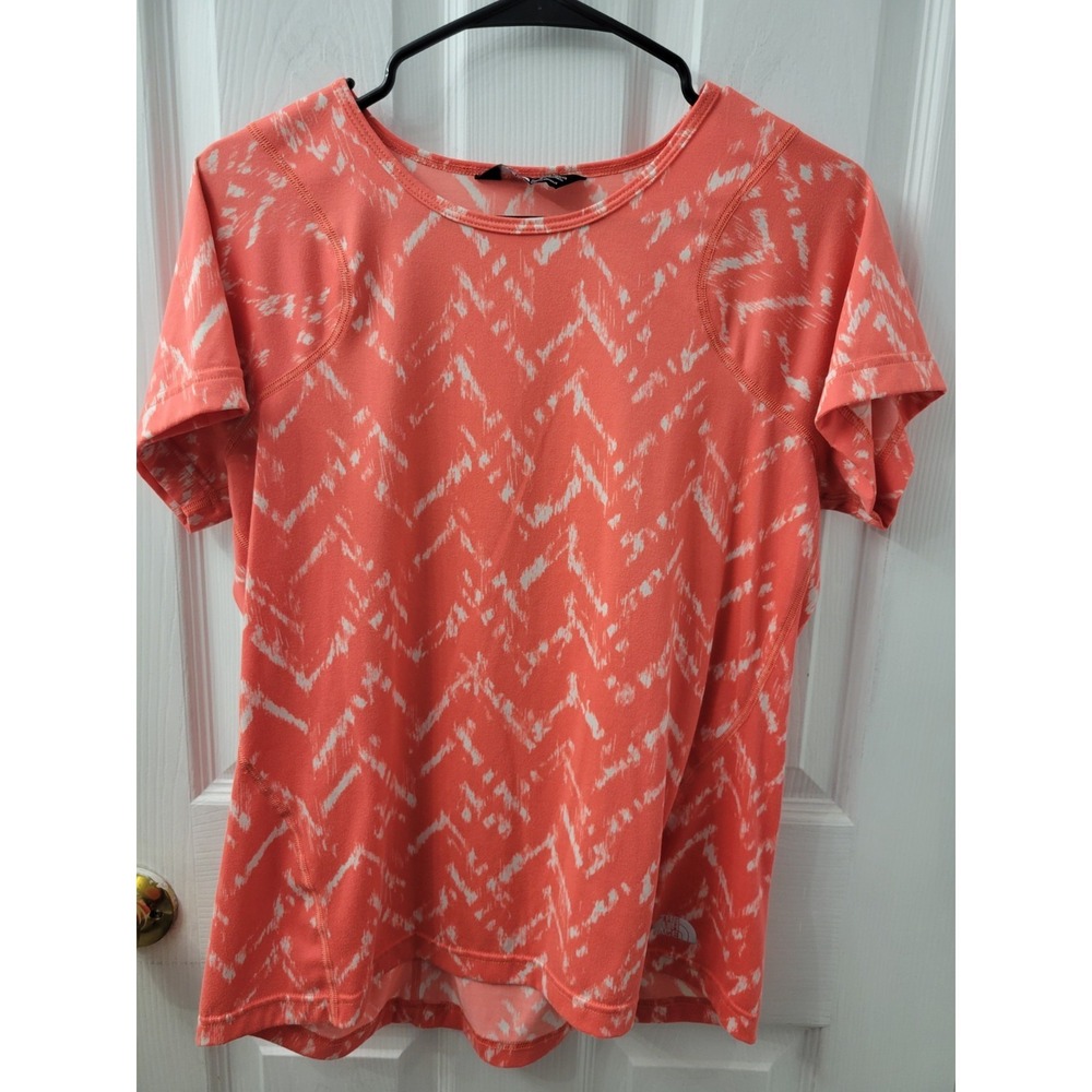 The North Face Flash Dry Womens Large Athletic Top Orange White Short Sleeve EUC